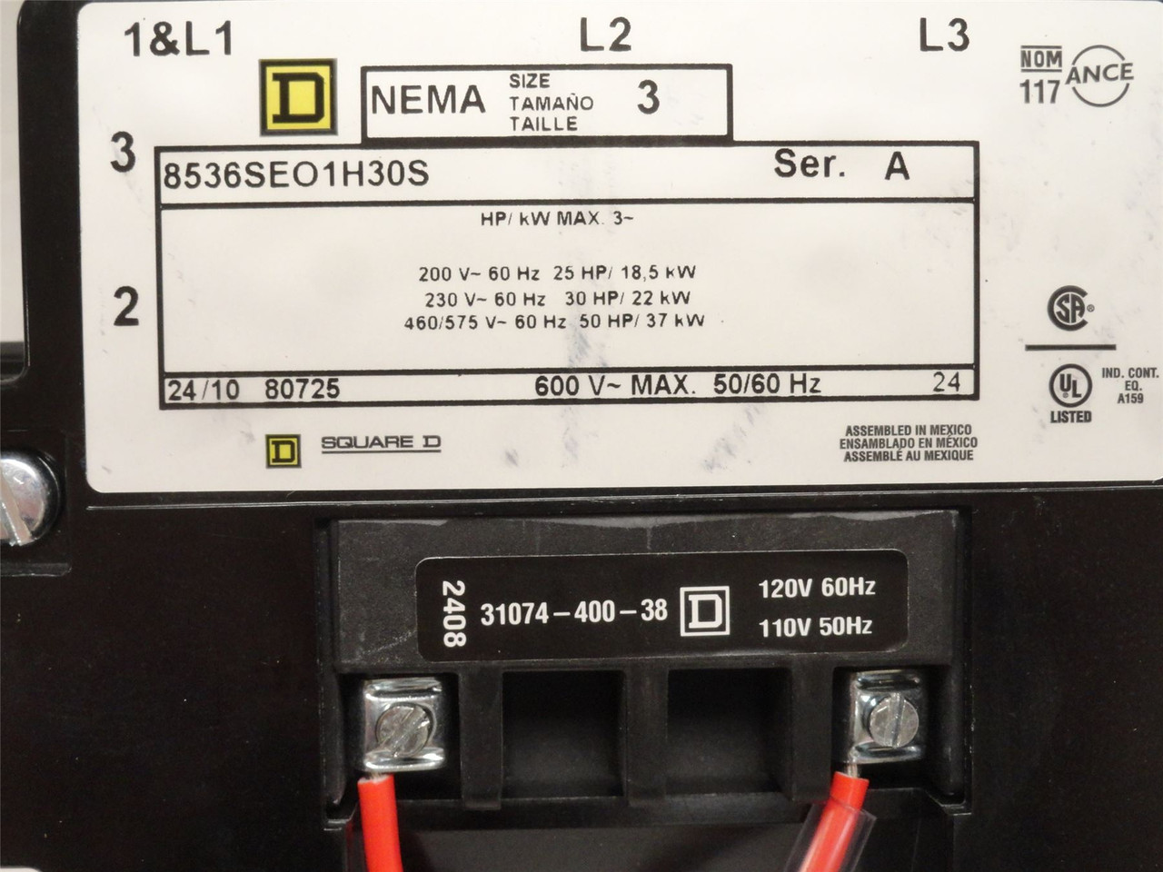 Square D 8536SEO1V02H30S; NEMA-3 Starter 30-90A 3P Coil 120V
