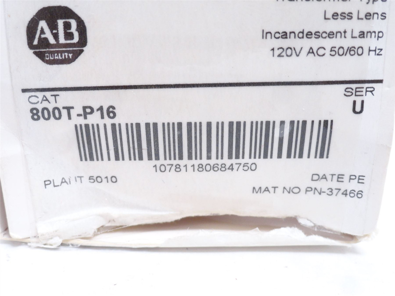 Allen-Bradley 800T-P16; Pilot Light 120VAC; Size: 30mm