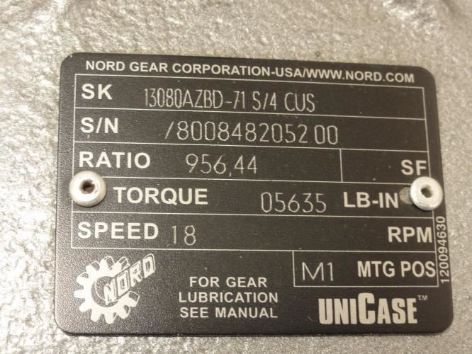 Nord 13080AZBD-71 S/4 CUS; Gearmotor; 956.44:1 Ratio; 0.25kW