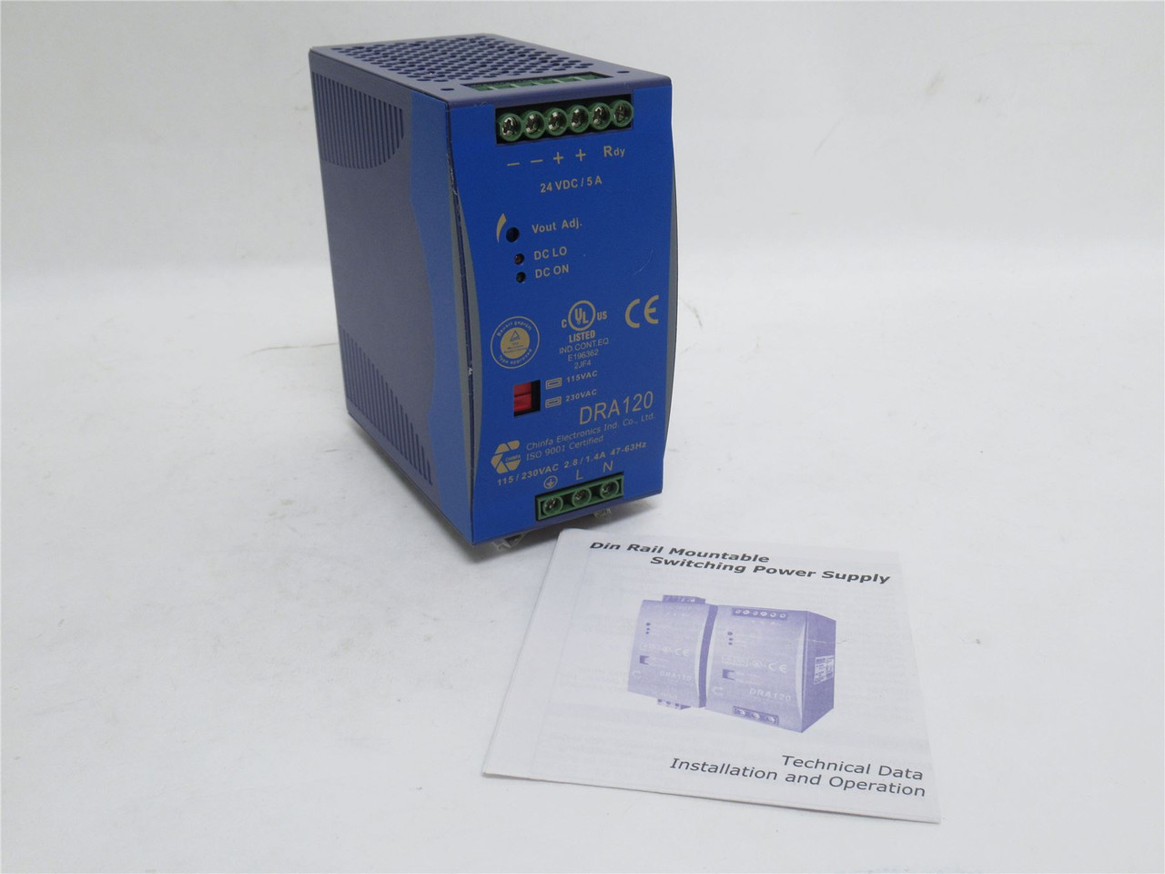 Chinfa DRA120-24FSA; Power Supply; 115/230VAC In; 24VDC Out