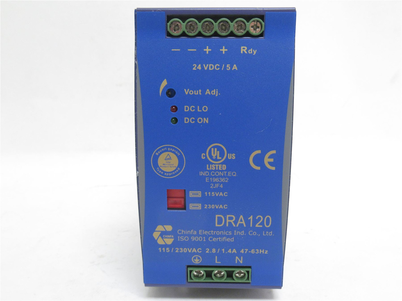 Chinfa DRA120-24FSA; Power Supply; 115/230VAC In; 24VDC Out
