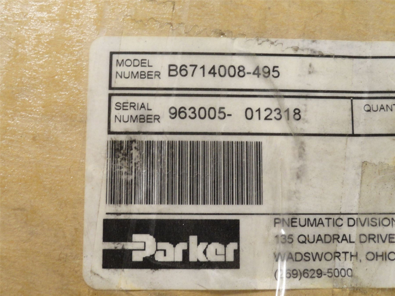 Parker B6714008-495; Actuated Air Cylinder; 140PSI; 1-1/2"ID
