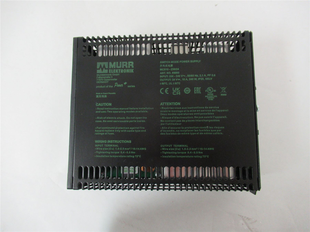 Murr 85085; Power Supply 1-Phase 10A 24VDC 185-265 VAC LED