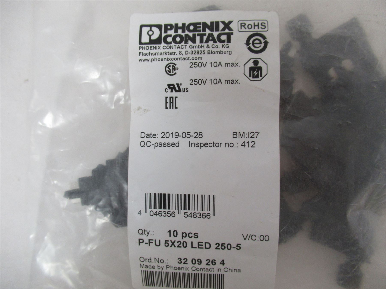 Phoenix Contact P-FU 5x20 LED 250-5; Lot-10FusePlug250V 6.3 A