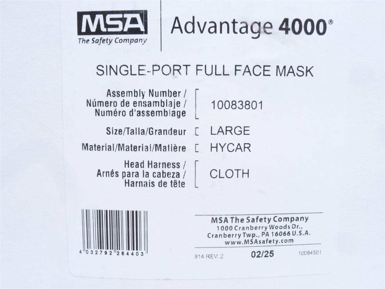 MSA 10083801; Single-Port Full-Facepiece; Size: Large