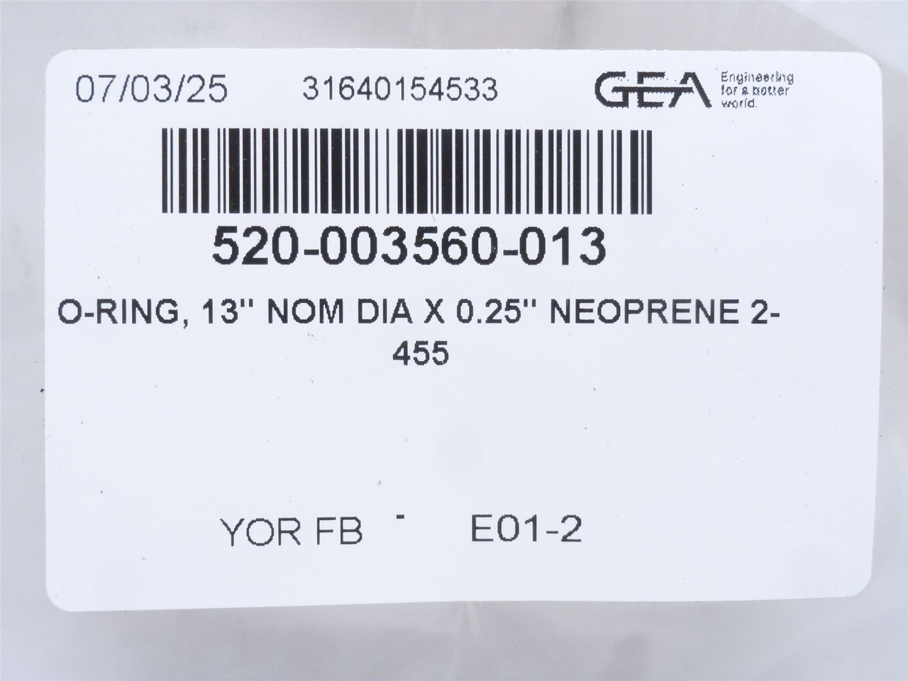 GEA 520-003560-013; O-Ring; 13" Diameter x 1/4"OD