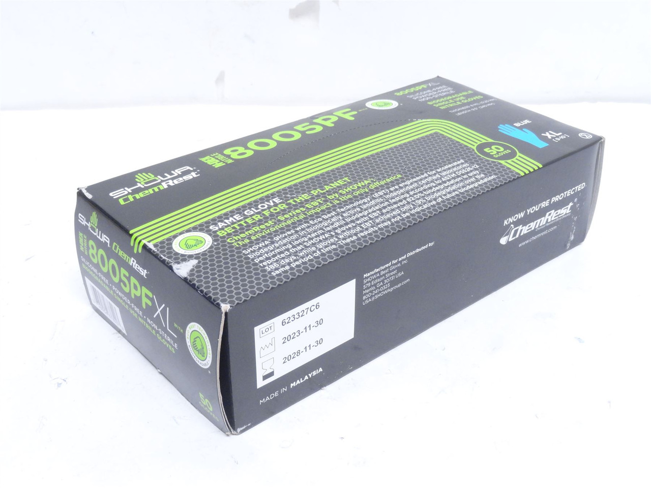 Showa 8005PF; Box-50 Powder-Free Disposable Gloves 10/XL