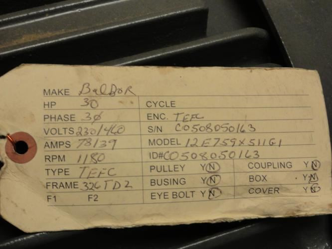 Baldor 12E759X511G1; Motor; 30Hp; 230/460V; 1180RPM; 3Ph