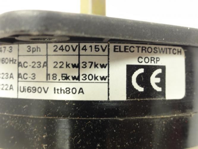 Electroswitch KW-6311033A8; Cam Rotary Switch; 63A; 600VAC; 3-ph