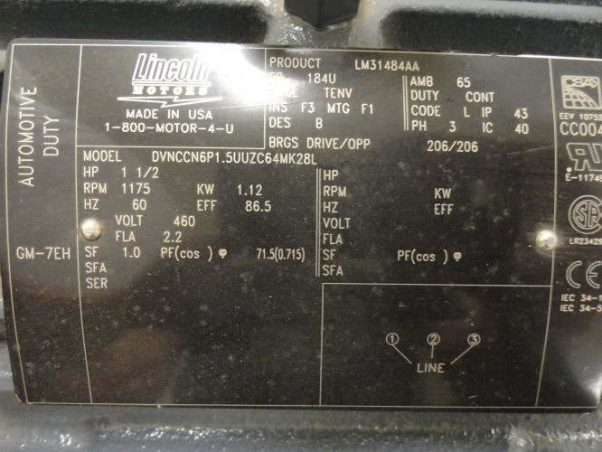 Lincoln DVNCCN6P1.5UUZC64MK28L; AC Brake Motor 1-1/2HP 460V
