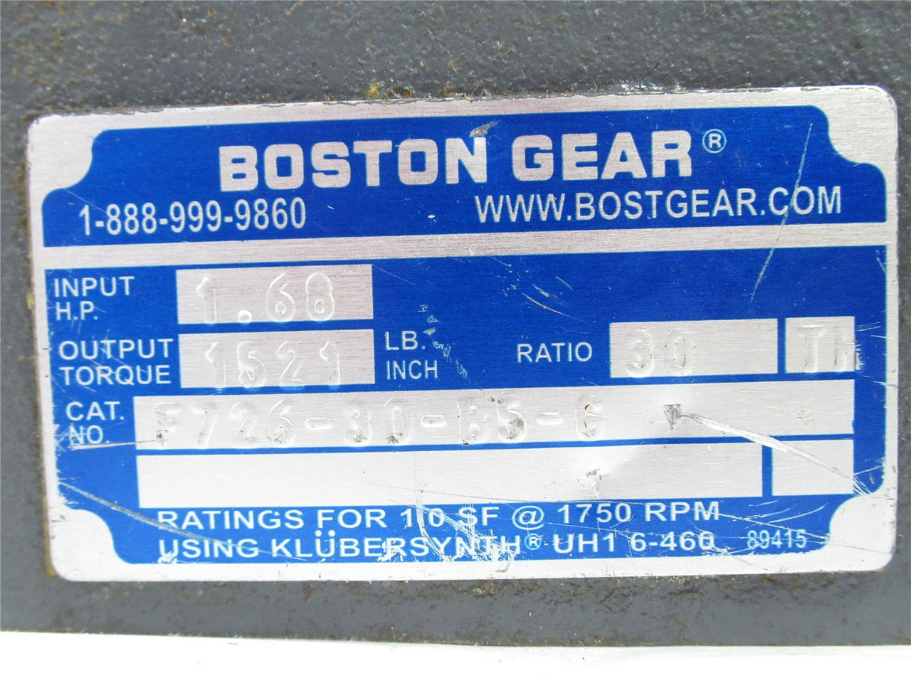 Boston Gear F726-30-B5-G; Gearbox; 30:1; 1.68 InputHP;