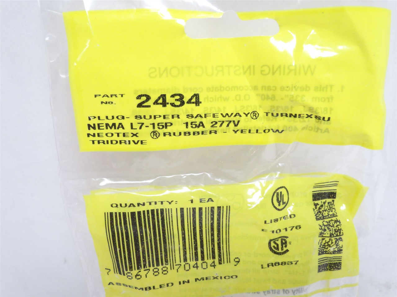 Woodhead 2434; Locking Plug - NEMA L7-15P; 15A; 277VAC