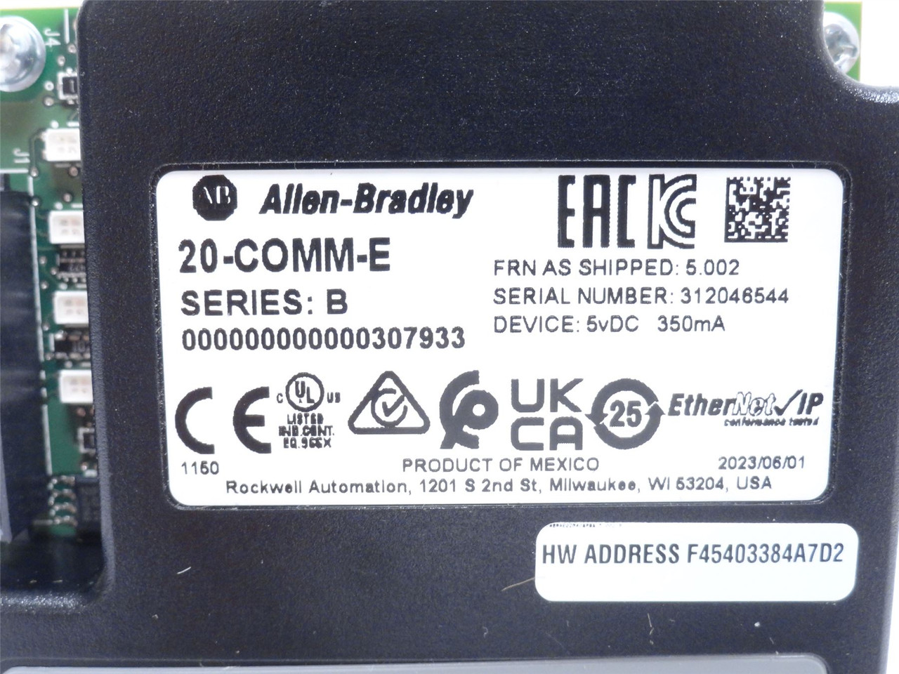 Allen-Bradley 20-COMM-E; EtherNet/IP to DPI Adapter; 5VDC