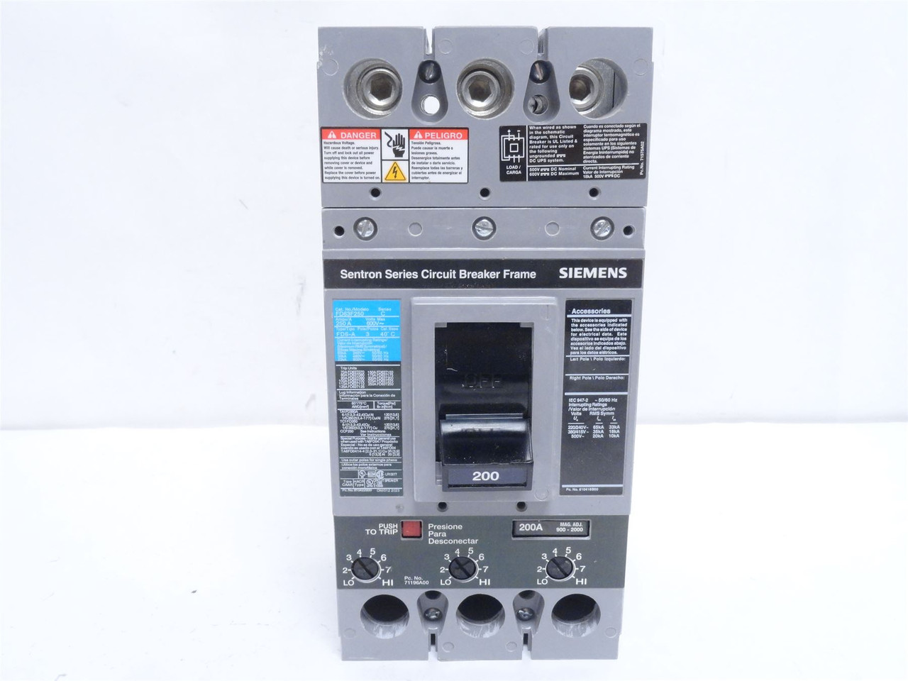 Siemens FD63F250; Sentron Circuit Breaker; 200A; 3P; 600VAC
