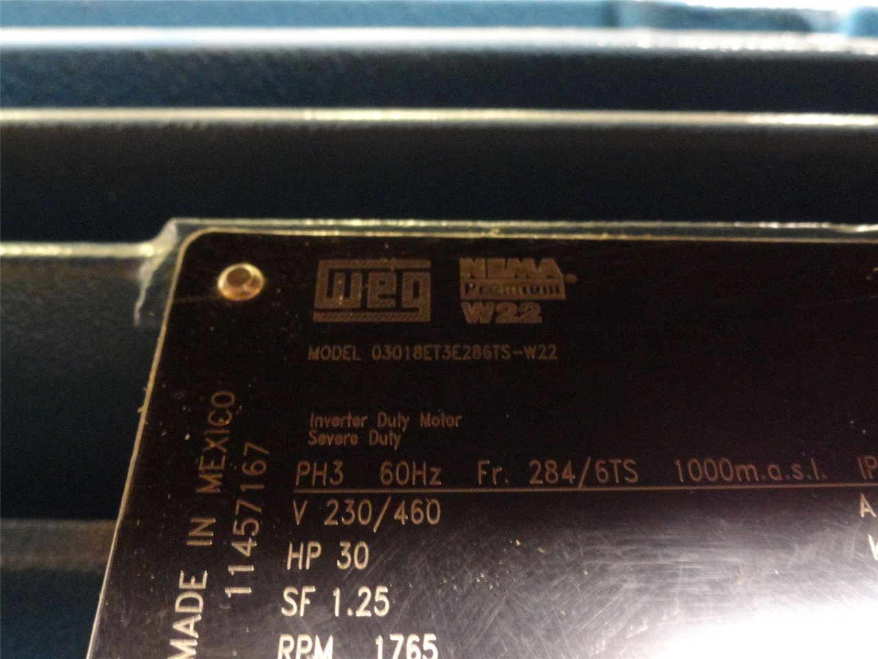 WEG 03018ET3E286TS-W22; AC Motor 30HP 1765RPM 230/460VAC