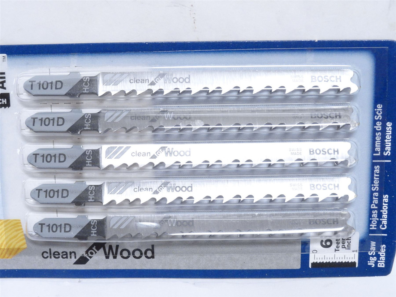Bosch T101D; Pack-5; T-Shank Jig Saw Blades For Wood; 6 TPI