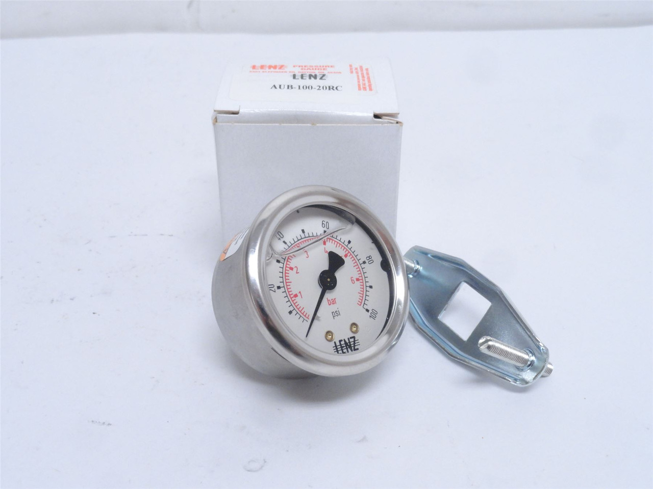LENZ AUB-100-20RC; Liquid Filler Pressure Gauge; 0-100PSI