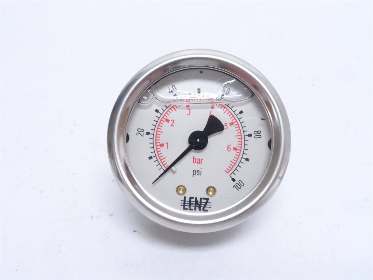 LENZ AUB-100-20RC; Liquid Filler Pressure Gauge; 0-100PSI