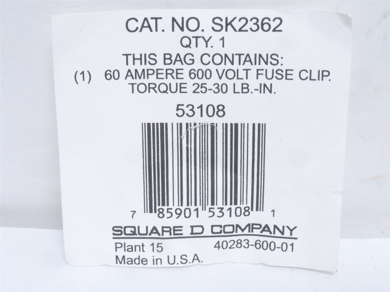 Square D SK2362; Fuse Clip Kit; 60A; 600VAC