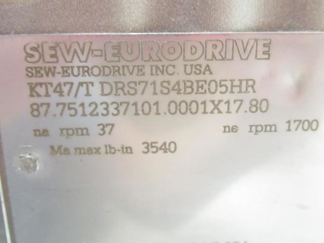 SEW KT47/TDRS71S4BE05HR; AC Gearmotor; 230/460V; 46.03:1 Ratio