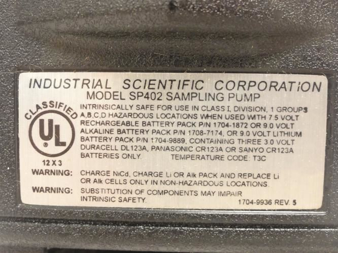 Industrial Scientific SP402; Sampling Pump 18102156