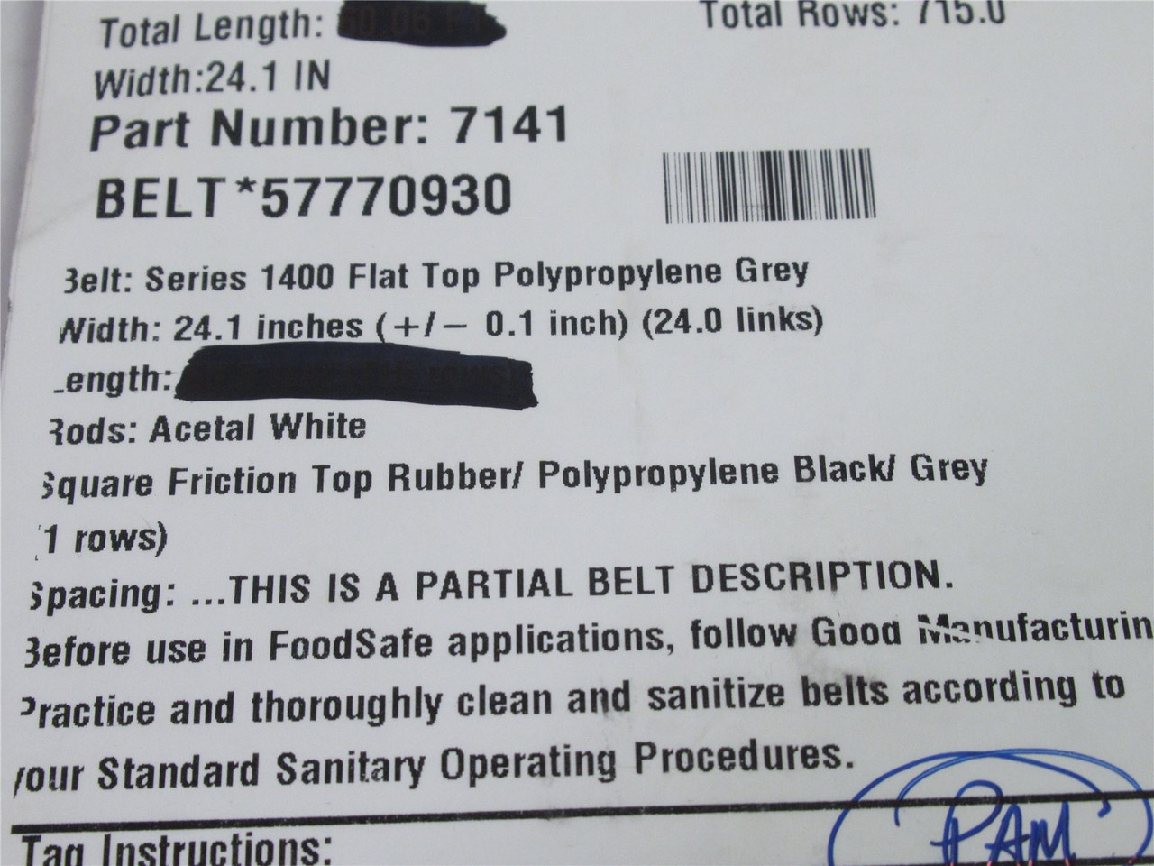 Intralox S1400-24.1-8; Series 1400 Flat Top Belt; 8'L X 24.1"W