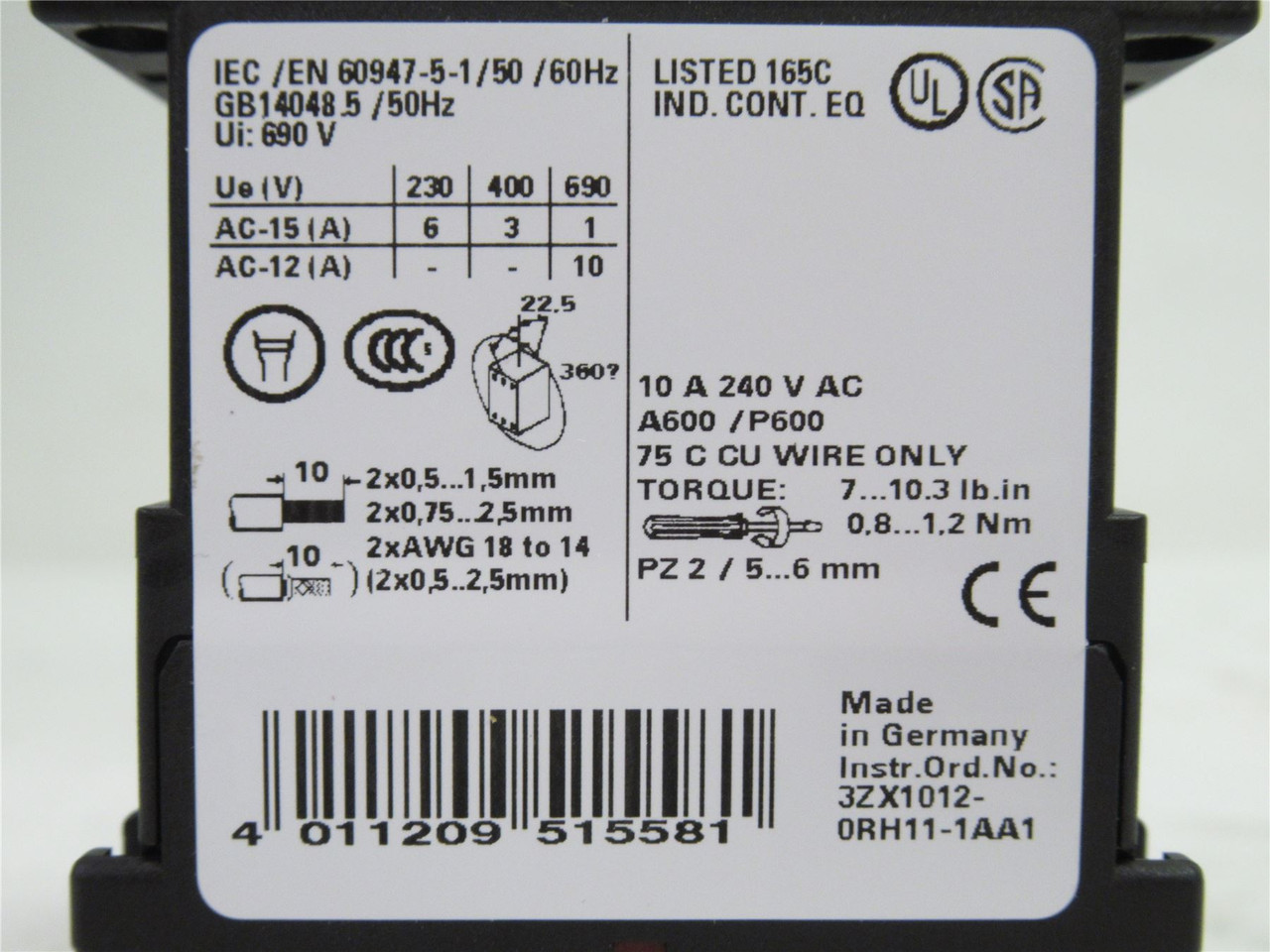 Siemens 3RH1244-1BB40; Relay; 10A; Coil: 24VDC; 4NO