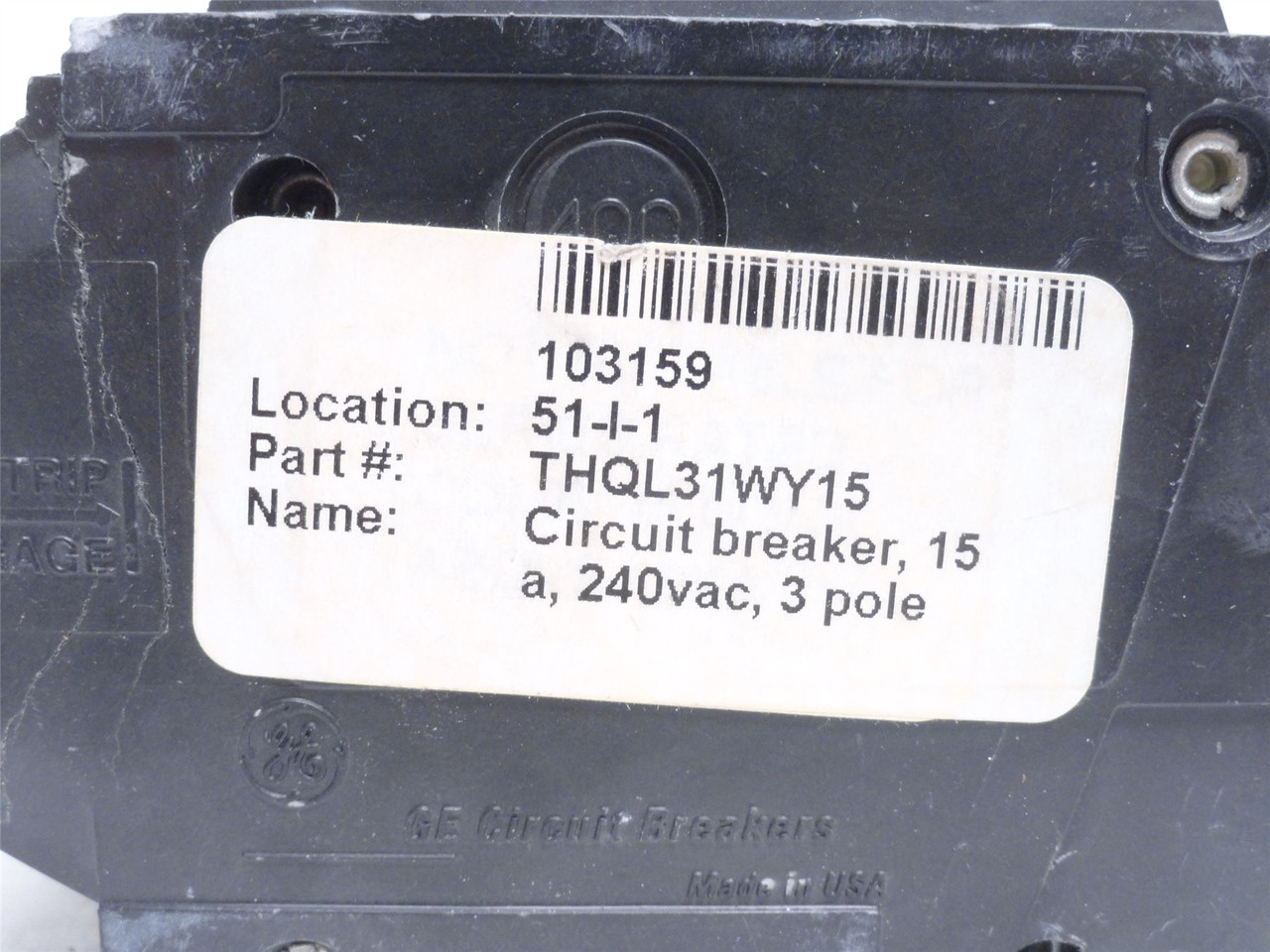 GE THQL31WY15; Circuit Breaker; 15A; 3P; 120/240VAC