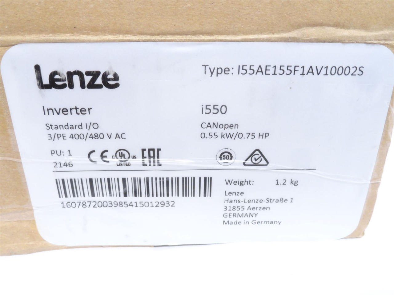 Lenze I55AE155F1AV10002S; AC Drive 3/4HP 400/480VAC