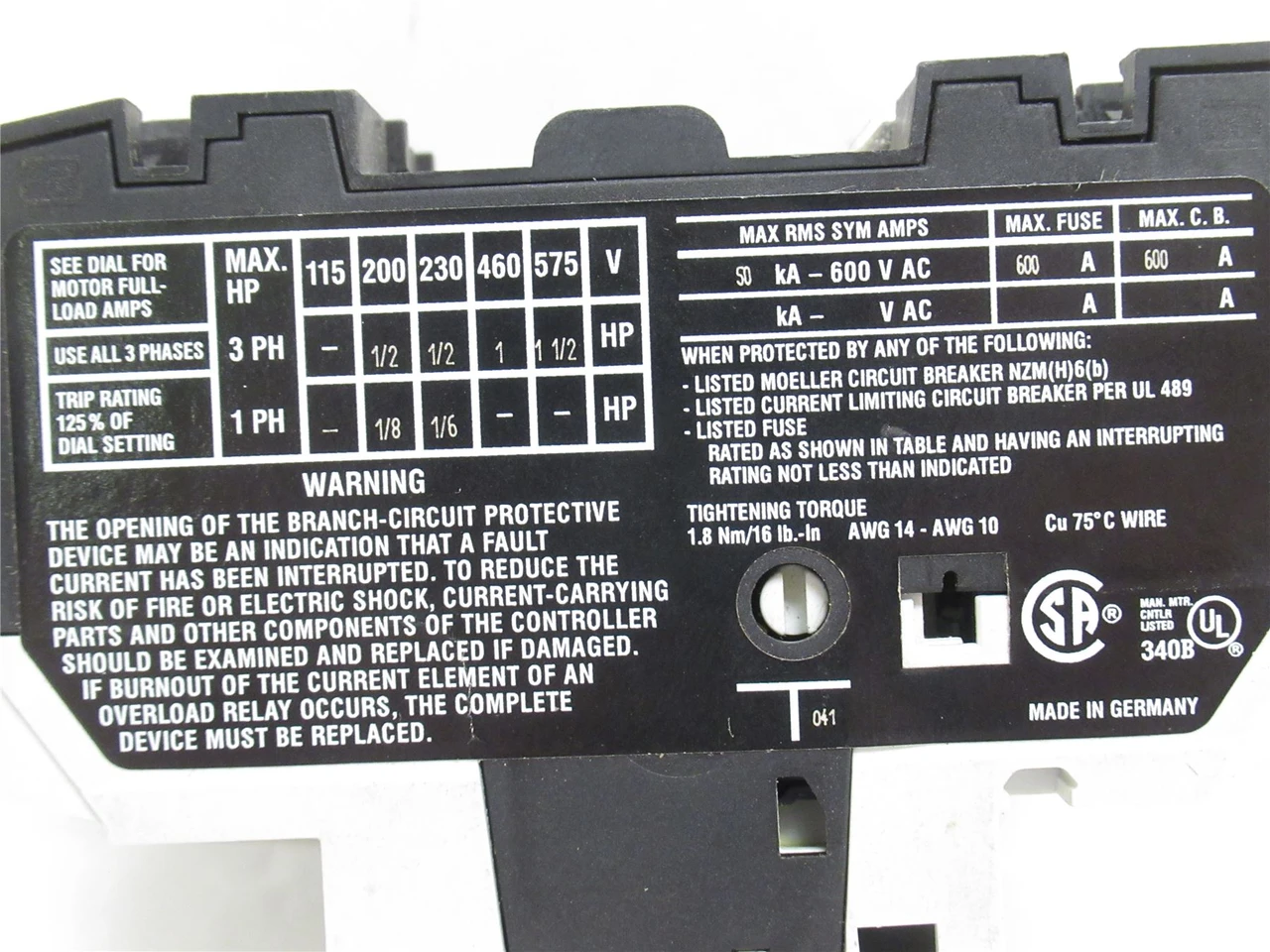 Moeller PKZM0-2.5; Motor Protector 0.16-32A; 3P; 575VAC