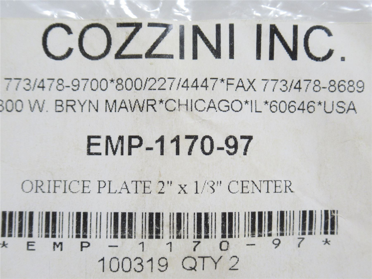 Cozzini EMP-1170-97; Orifice Plate; 1-1/4" Ring Circumference