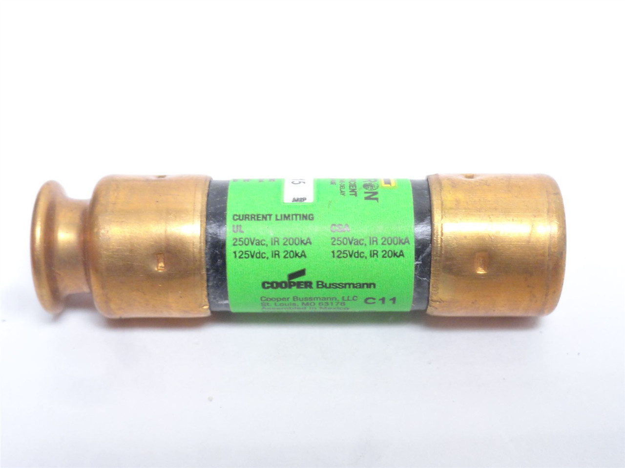 Bussmann FRN-R-15; Time Delay Fuse; 15A; 250VAC/125VDC