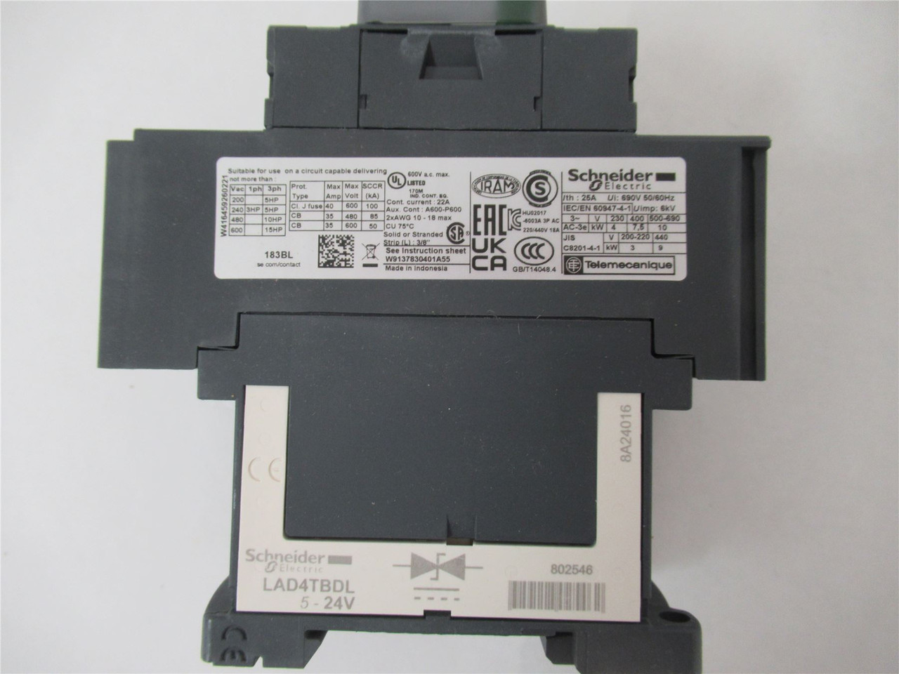 Schneider LC1D183BL; Contactor 18A 3P Coil: 24VDC