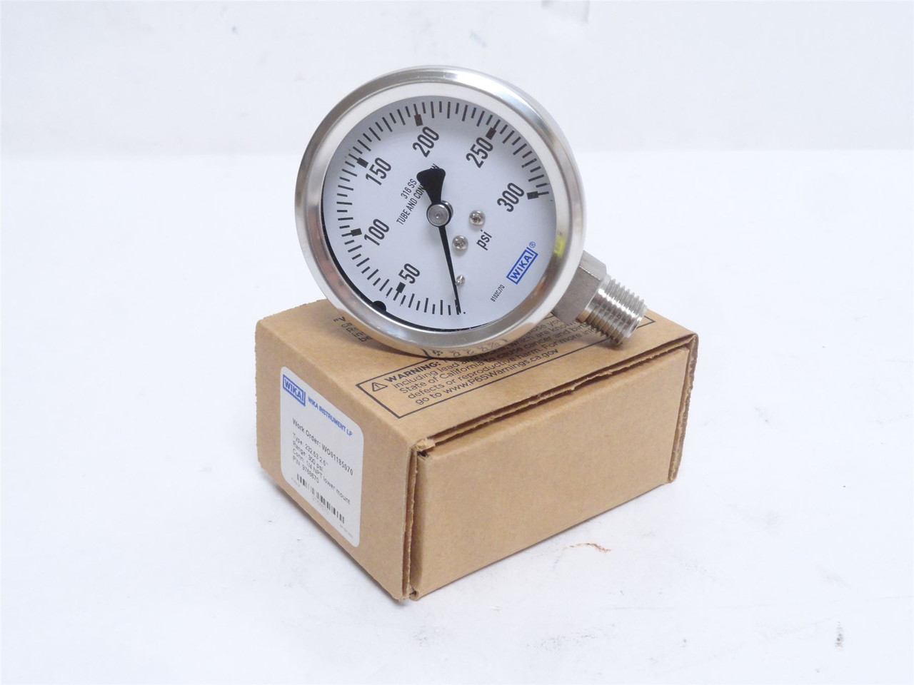 Wika 9768670; Dry Pressure Gauge; 0-300PSI; SS-316; Case/Stem