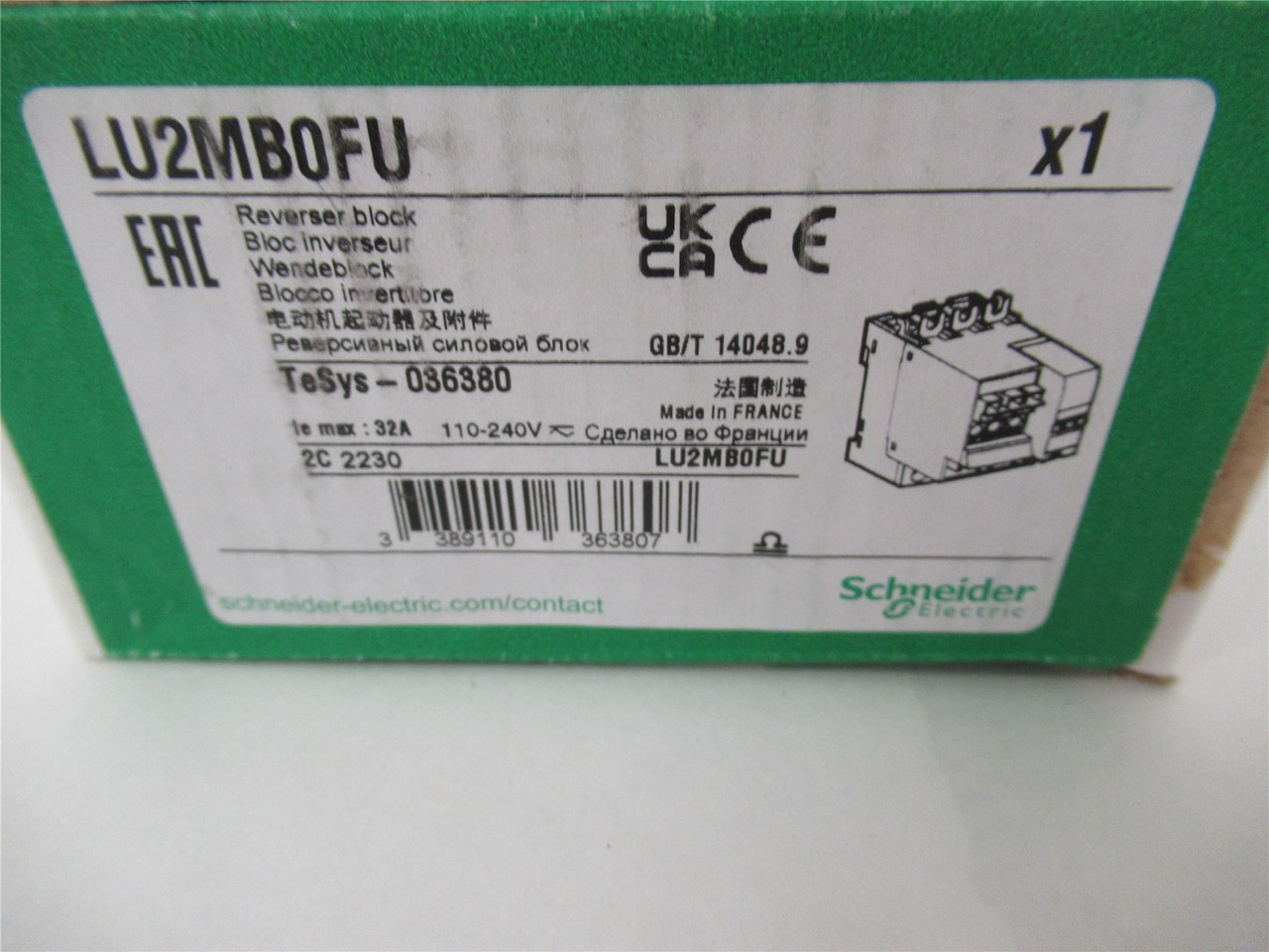 Schneider LU2MB0FU; Reversing Block 38A coil: 110-240VAC/DC