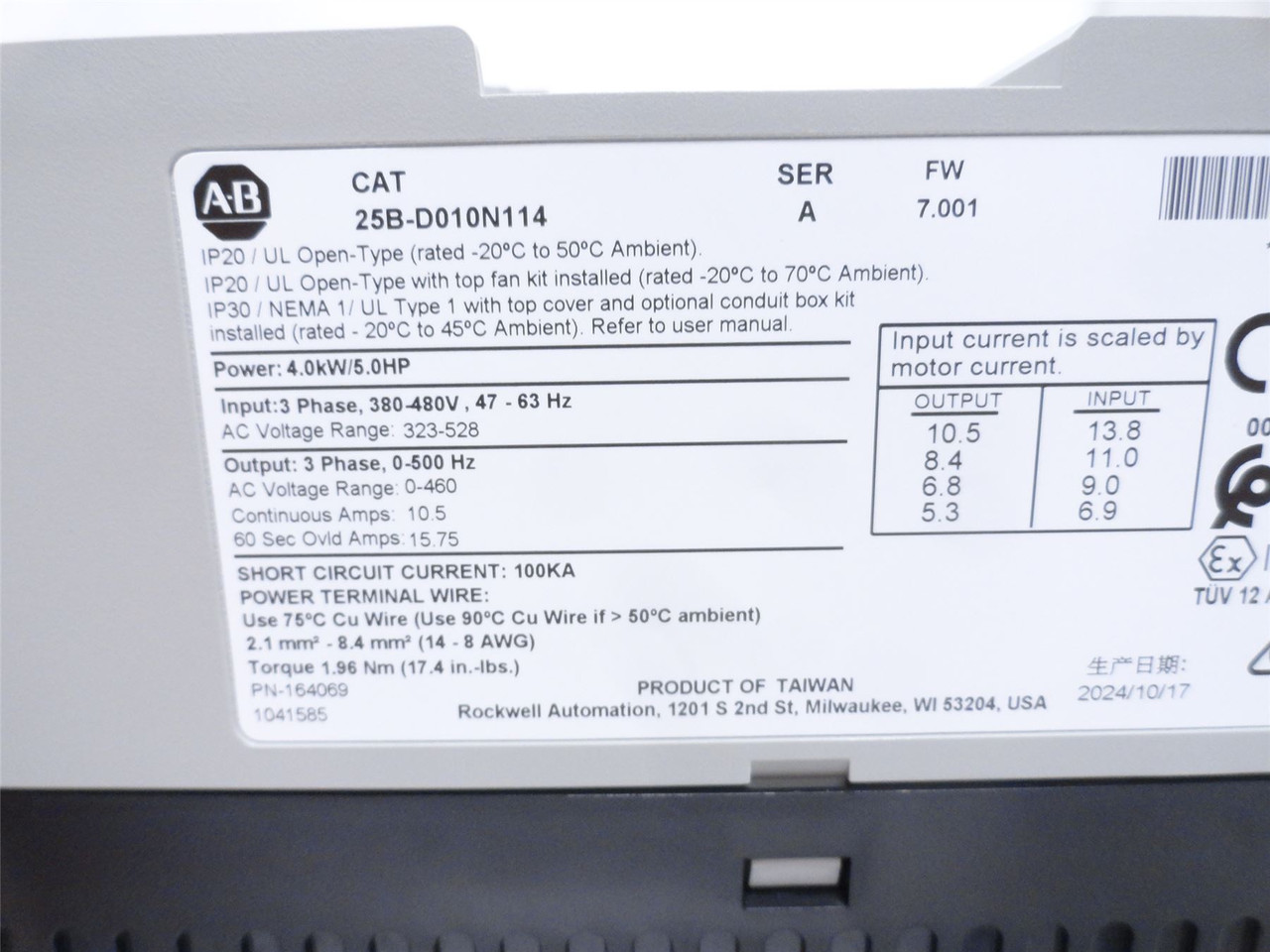 Allen-Bradley 25B-D010N114; AC Drive 5HP 480VAC