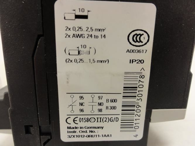 Siemens 3RU1116-0GC1; Overload Relay 0.45~0.63A; 3P; 600VAC