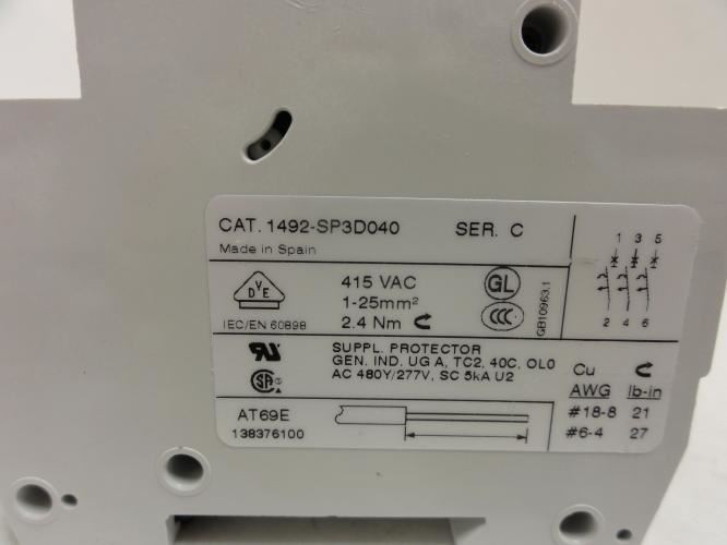 Allen-Bradley 1492-SP3D040; Mini Circuit Breaker; 4A; 415V; 3P