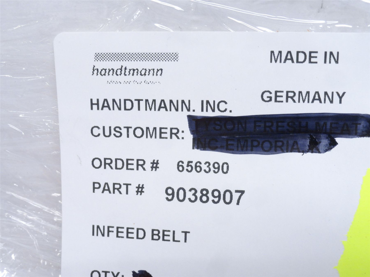 Handtmann 9038907; Infeed Belt; 250mm Wide x 1062mm Long