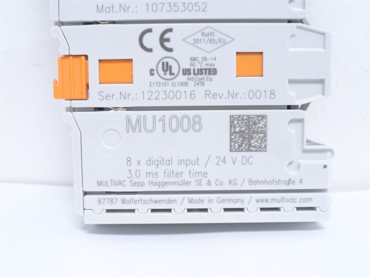 Multivac MU1008; Input Terminal 107353052; 8 Digital In 24VDC