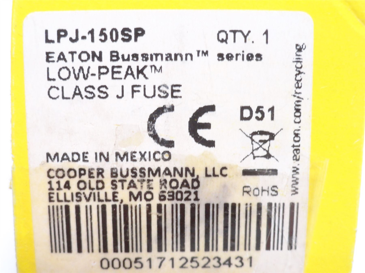 Bussmann LPJ-150SP; Time Delay Fuse; 150A; 600VAC/300VDC