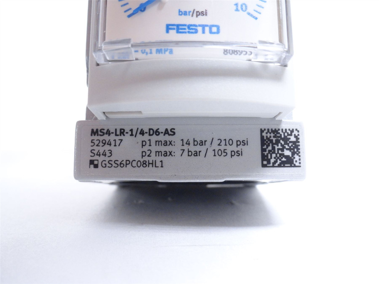 Festo MS4-LR-1/4-D6-AS; Pressure Regulator 529417; 210PSI