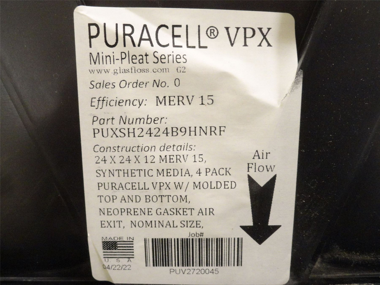 Puracell PUV2720045; Downdraft Box Filter; 24" x 24" x 12"