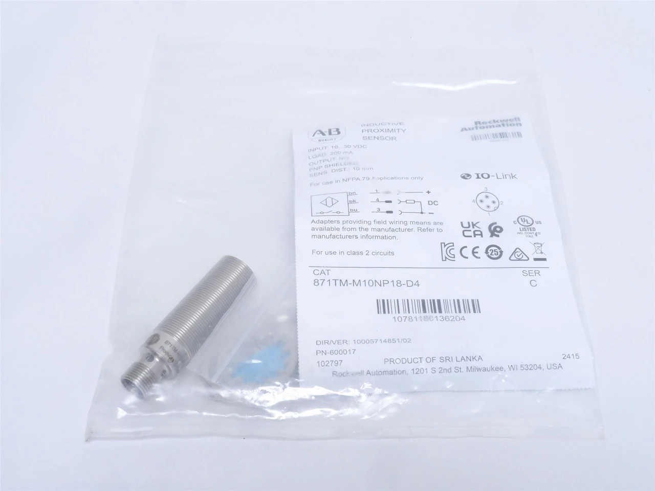 Allen-Bradley 871TM-M10NP18-D4; Proximity Sensor; 10-30VDC