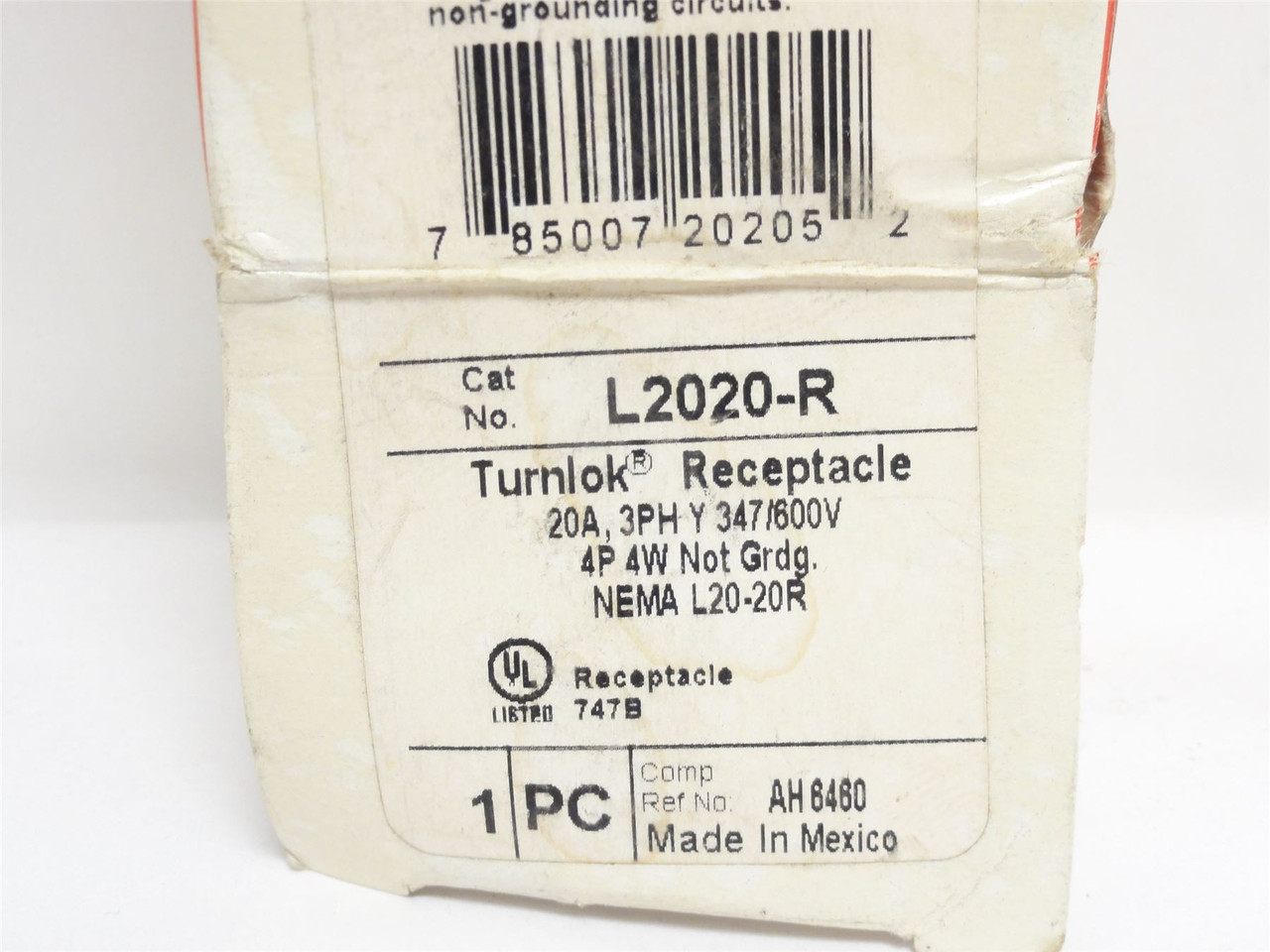 Legrand L2020-R; Single Locking Receptacle; 20A; 347/600VAC