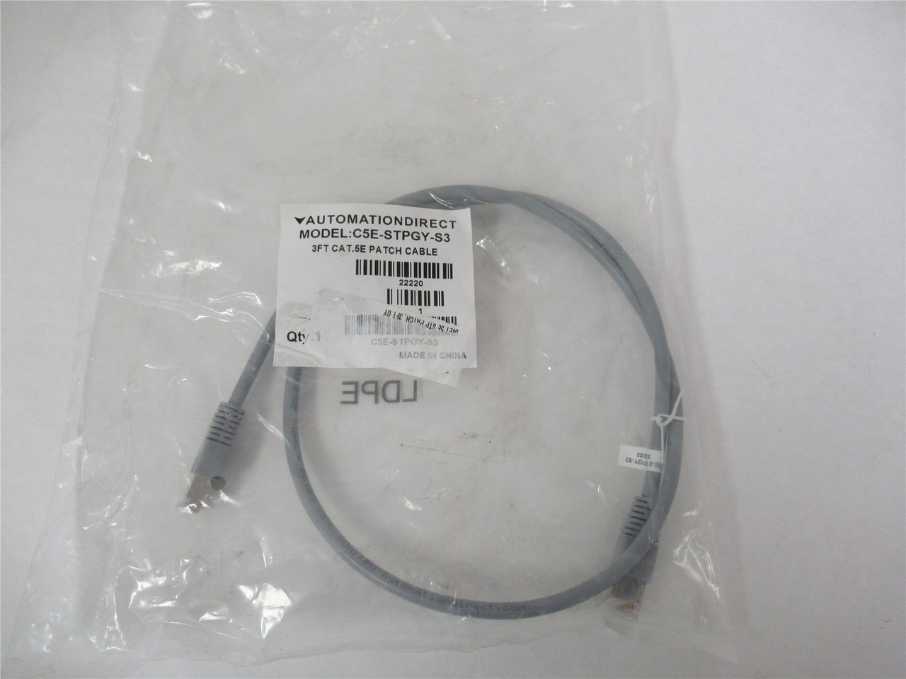 Automation Direct C5E-STPGY-S3; Cat.5E Patch Cable 3'