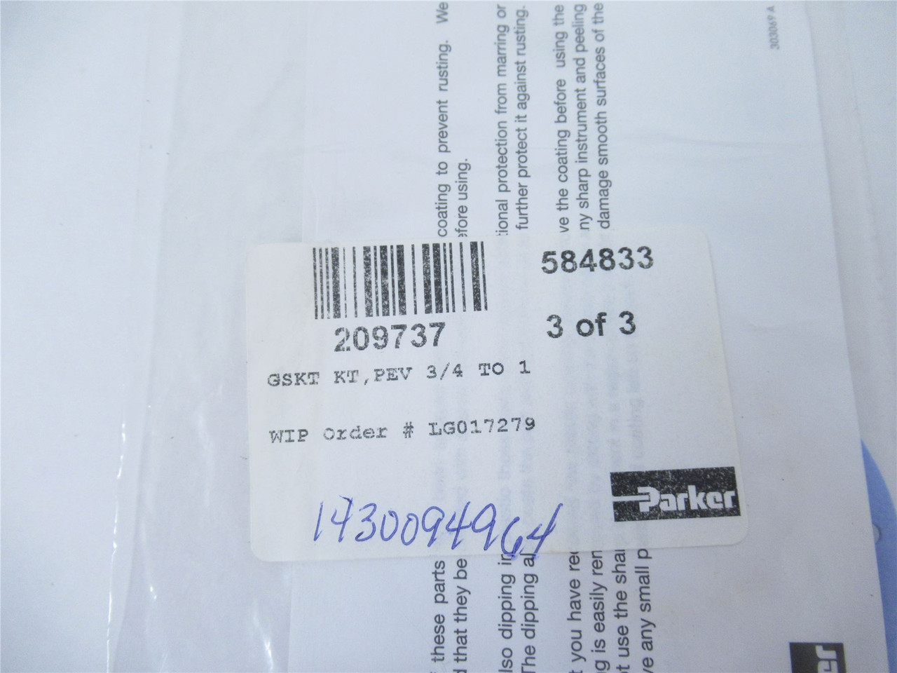 Parker 209737; Refrigeration Gasket Kit PEV 3/4" TO 1"