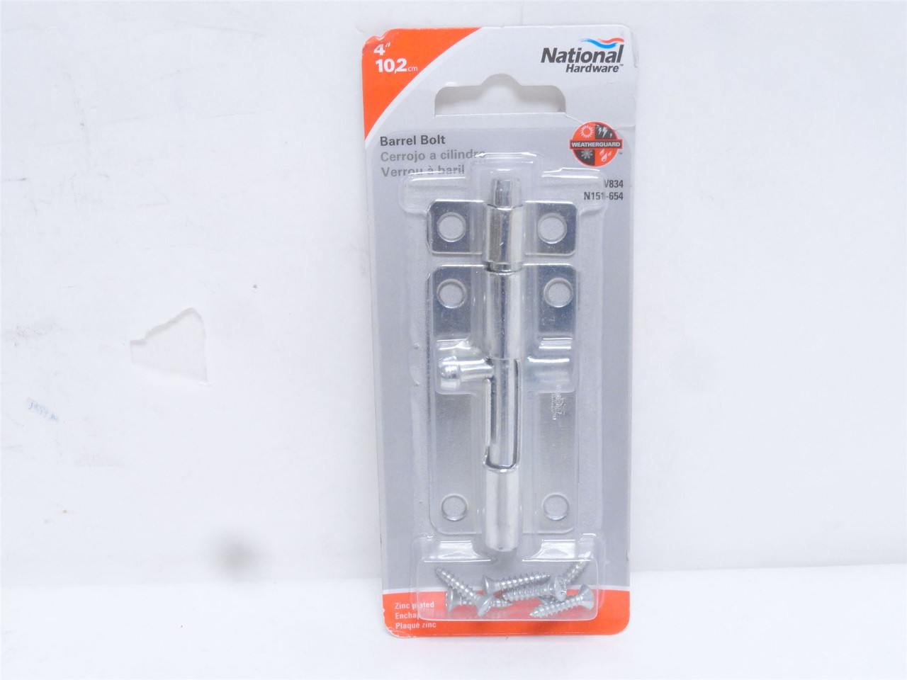National Hardware N151-654; Barrel Bolt; Zinc Plate; Size: 4"