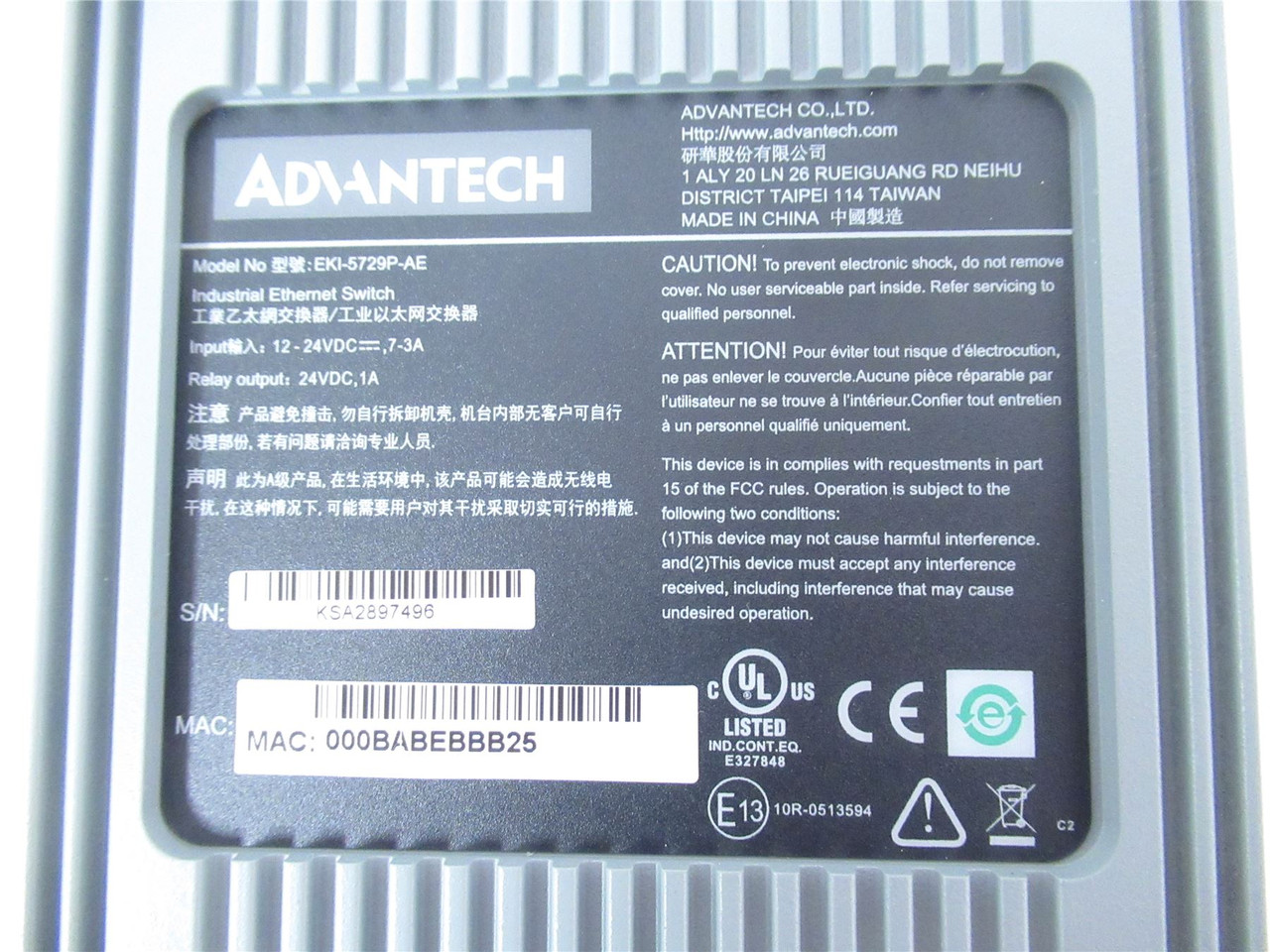 Advantech EK1-5729P-AE; Ethernet Proview Switch 12Vdc-25~60C