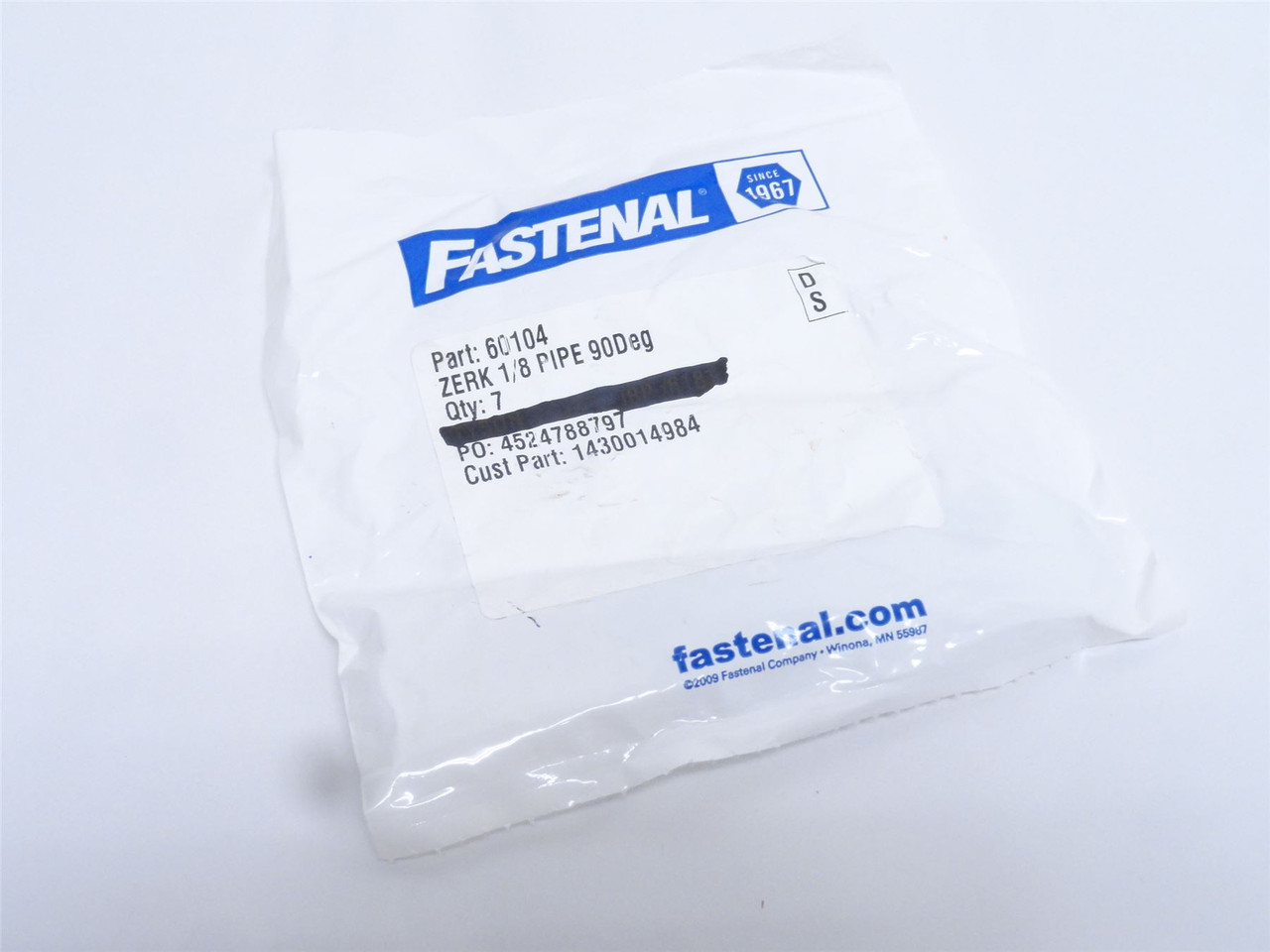 Fastenal 60104; Bag-7; Steel Zinc Grease Fitting W/Ball Check